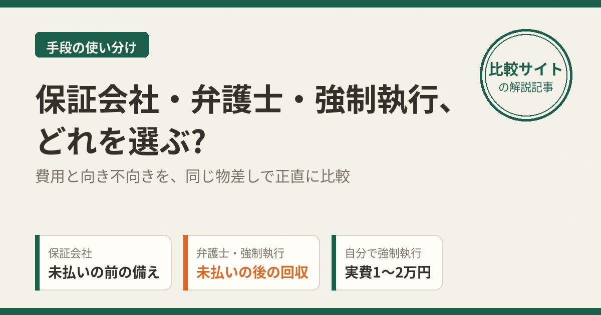 養育費保証会社・弁護士・強制執行の費用と使い分け比較